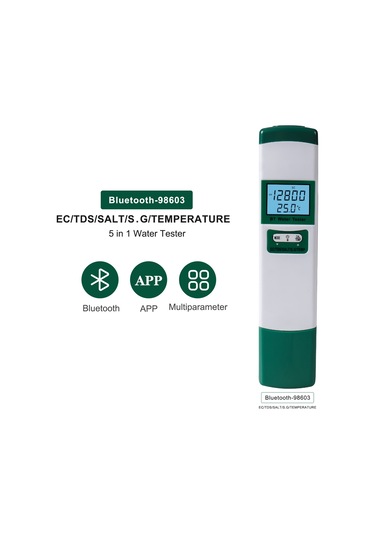 Reedark Bt-98603 Yeşil Su Kalitesi Test Cihazı, 5 Fonksiyonlu Ec/tds/salt/s.g/sıcaklık , Lcd Arka Işıklı, Yüksek Hassasiyet, Pil Dahil Değil