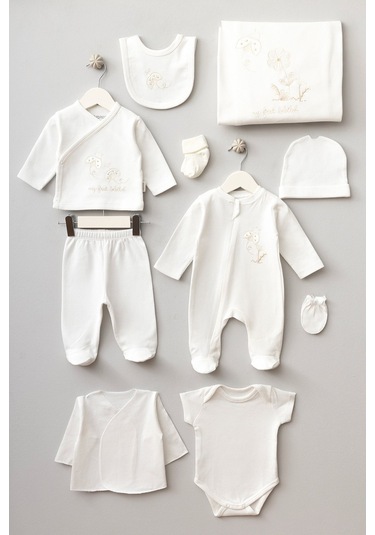 Bebitof 10parça Sevimli Uğur Böceği Desenli Kutulu Yenidoğan Hastane Çıkışı Ekru