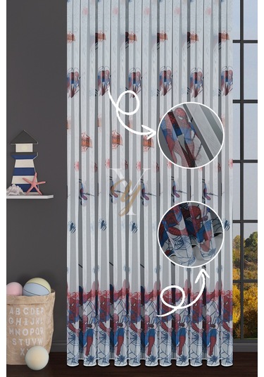 Baskılı Kurşunlu Grek Tül Perde Çocuk Örümcek Çok Renkli