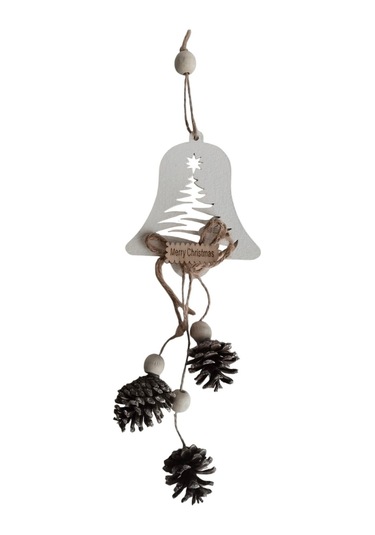 Yılbaşı Kapı Süsü Mini Ahşap Kozalaklı 30cm 3lü