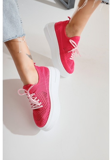 Benito Fuşya Triko Streç Kalın Tabanlı Sneakers 001