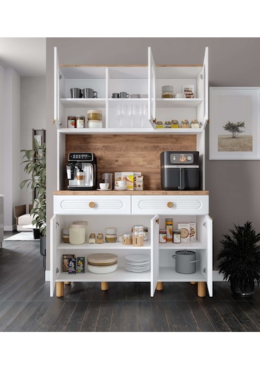 Rosa Kahve Köşesi - 140 Cm Mdf Mutfak Dolabı - Led Aydınlatmalı -