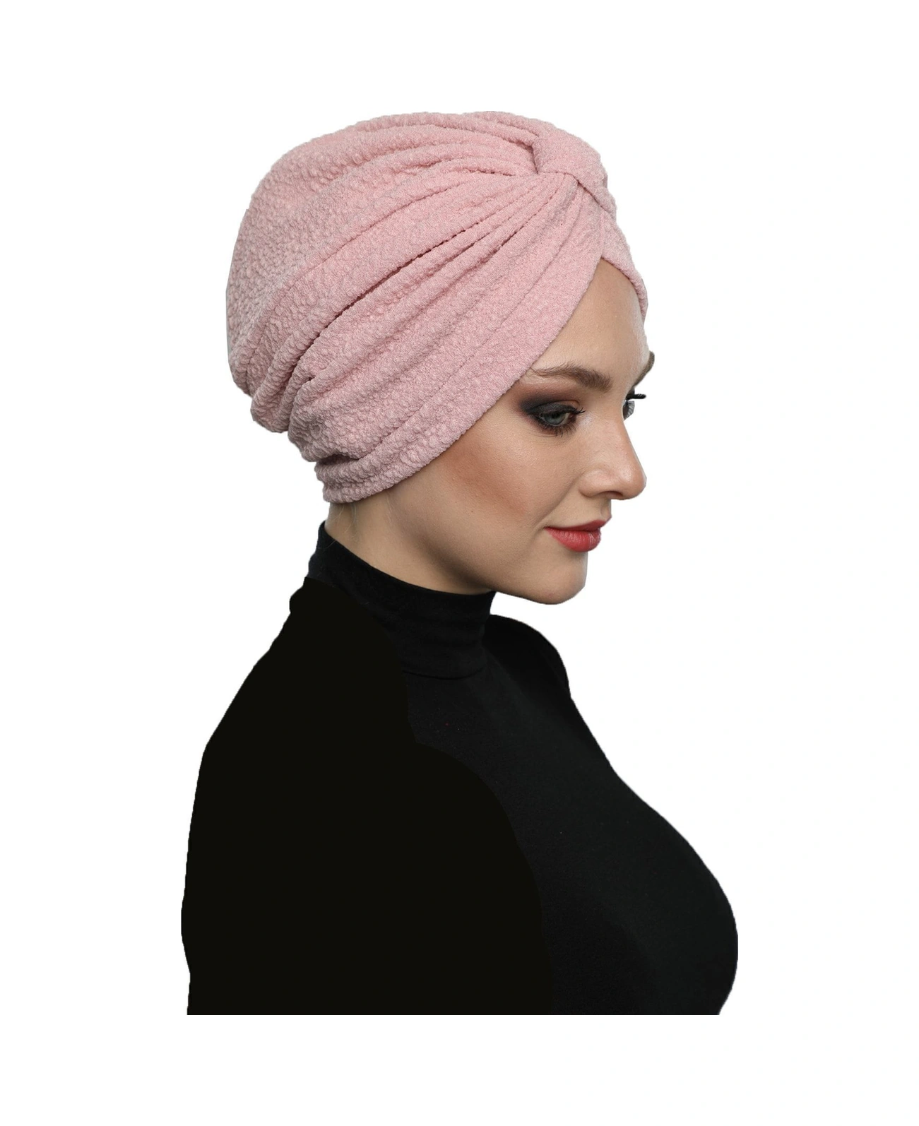 Brokar Bantlı Pudra Astarlı Hazır Türban Tesettür Bone Pudra