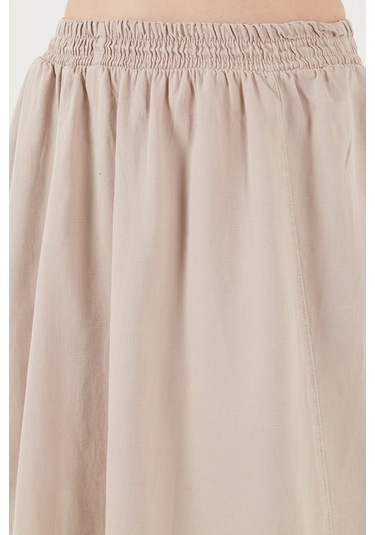 Lela Modest Pamuk Ve Keten Karışımlı Yüksek Bel Cepli Uzun Kiloş Tesettür Bayan Etek 668Yp4443 Taş