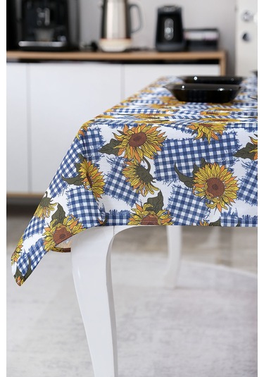 Sufre Sıvı Geçirmez Masa Örtüsü Sofra Bezi Sofra Örtüsü Piknik Örtüsü Ayçiçeği Mavi