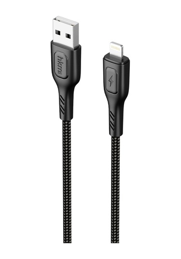 Knit 2A Çıkış Usb-A To Lightning Şarj Ve Data Aktarım Kablosu Örgü Tasarım 1 Metre Siyah
