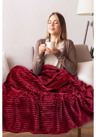 Tek Kişilik Çizgili Tv Battaniyesi 130x180 Cm Bordo Bordo