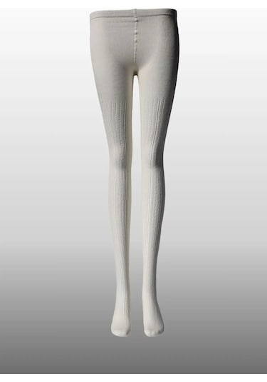 Kız Çocuk Karina Örgü Pamuklu Mevsimlik Ekru Renkli Külotlu Çorap Ekru