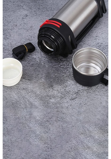 304 Çelik CİN488GR Vakumlu Kamp Piknik Büyük Askılı Termos Siyah 2 L