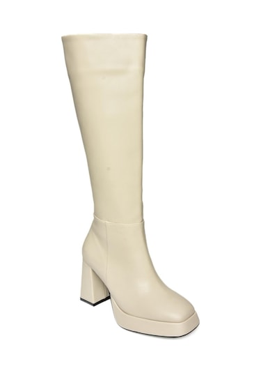 Fox Shoes R282230109 Bej Platform Kalın Topuklu Kadın Çizme Bej