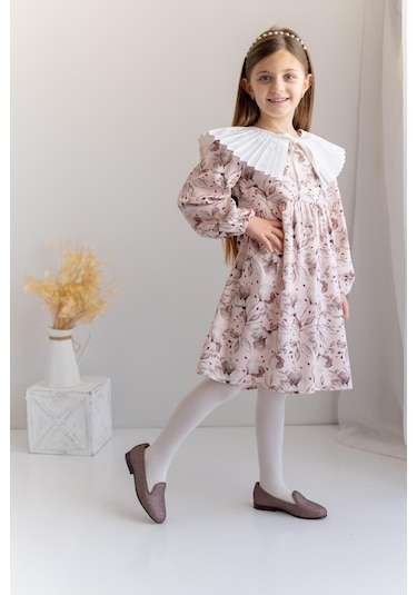 Zeyland Kız Çocuk Desenli Dokuma Elbise-Pembe