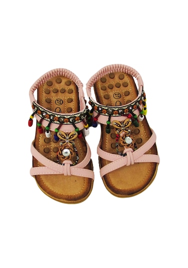 GUJA BLG22Y154 PEMBE KIZ ÇOCUK ARKADAN LASTİKLİ BONCUKLU SANDALET Pembe