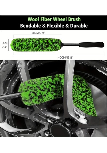 Fochsia 2 Adet Yeşil Araba Tekerlek Göbek Fırçası Uzun Saplı Lastik Jant Temizleme Fırçası Dayanıklı Pp Malzeme Yeşil Fırça Siyah Sap