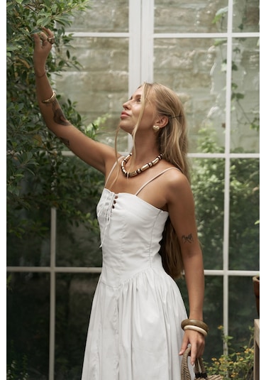 Narissa Askılı Midi Ekru Elbise Ekru
