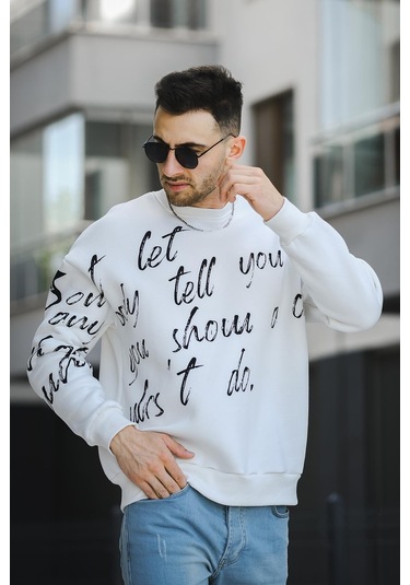 Oksit Trc 2715 Üç İplik Şardonlu Baskılı Bisiklet Yaka Oversize Erkek Sweatshirt 001