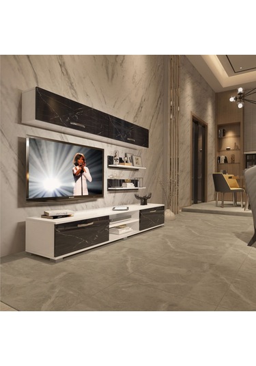 Decoraktiv Eko 5 Mdf Dvd Tv Ünitesi Tv Sehpası Beyaz - Siyah Mermer
