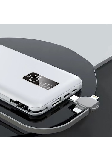 Talazan Beyaz Pw-05 Hızlı Led Göstergeli Micro Lightning Type-c Kablolu Taşınabilir Powerbank 10 BEYAZ