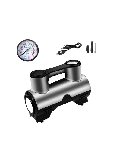 Wezone Usb Şarjlı Araba Lastik Pompa, Led Işıklı, 3 Fişli, Ev/araba Kullanıma Uygun, Göstergeli, Gri-siyah, St-211