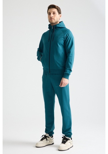 Shooter Sportswear Elit Class Füme Erkek Eşofman Takımı Mevsimlik Kapüşonlu Manşetli Rahat Kalıp Petrol Mavisi