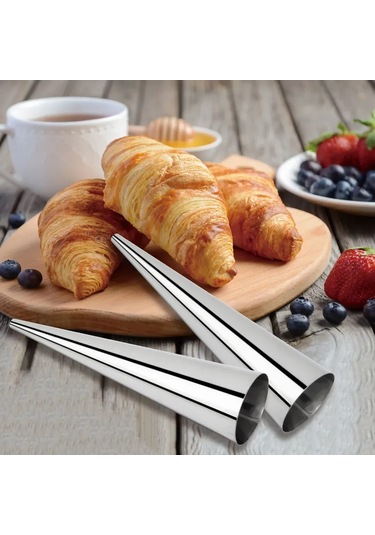 Kangvka 16 Adet 12 Cm Çelik Krem Horna Kalıbı Seti - Fırın Ve Kızartma Uygun, Temizleme Fırçası İçeren Profesyonel Pastane Aleti Gümüş