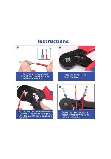 Pazly Hsc8 6-4a 0.25-10mm² Awg23-7 Ferrül Pres Seti 1250 Adet Uç + Sıkma Kerpeteni - Kablo Terminal Aparatı