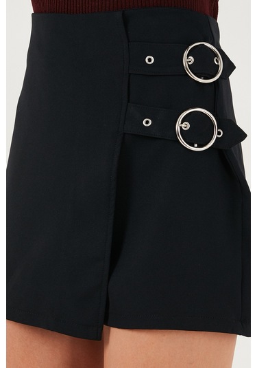 Lela Comfort Fit Kemer Detaylı Mini Boy Bayan Şort Etek 611Sr0081 Siyah