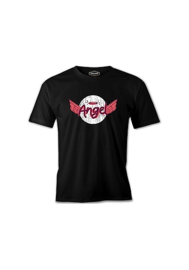 Angel Writing With A Halo And Wings Siyah Erkek Tshirt 001