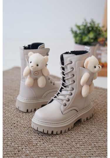 Daxtors D006 Günlük Ortopedik Ayıcıklı Kız Çocuk Botu Krem