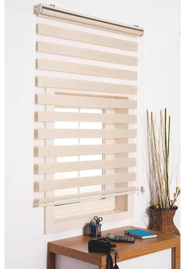 Krem Bambu Zebra Perde Altı Düz