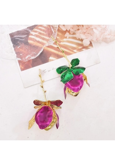 Ganzhoushop Yeşil Yeni Yaz Mor Mor Mor Küpe Kadınlar Için Géométrik Dangly Çiçek Desenli Alaşımlı Wv Mor