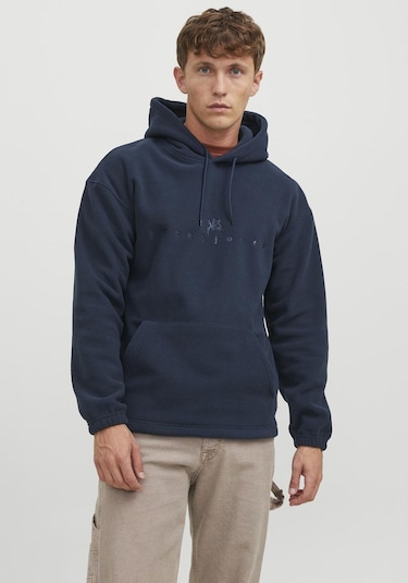 Jack & Jones Göğüs Baskılı Kapüşonlu Sweatshirt - Silverlake 12242470 Navy Blazer Siyah