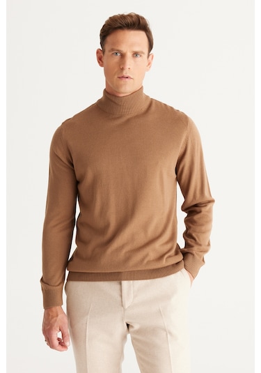 Erkek Vızon-grı Melanj 2'li Paket Standart Fit Normal Kesim Yarım Balıkçı Yaka Basic Triko Kazak Vızon-grı Melanj