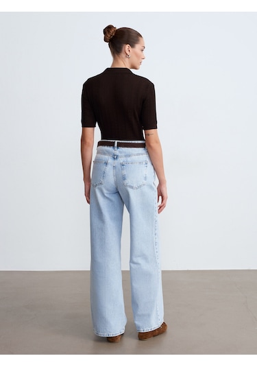 Dilvin 72288 Pamuk Kemerli Wide Leg Jean-mavi 34
