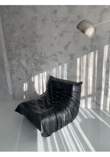 Edsy Puffer Relax Deri Siyah Berjer Siyah