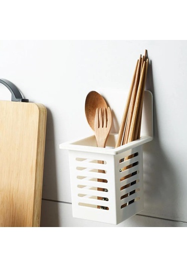 Geeksen Duvar Montajlı Çelik Mutfak Gereçleri Rafı - Sporcu, Çatal, Bıçak Saklama - Hızlı Kurulum, Su Birikmesi Olmaksızın Hava Akışı Sağlar Beyaz