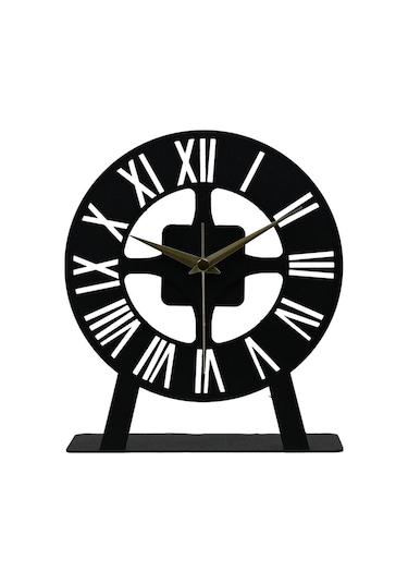 Roma Model Metal Lazer Kesim Akar Sessiz Mekanizmalı Masa Saati Siyah