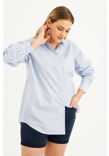 Oversize Taş Baskılı Poplin Gömlek