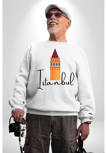 İstanbul Galata Kulesi Unisex Beyaz Sweatshirt Beyaz