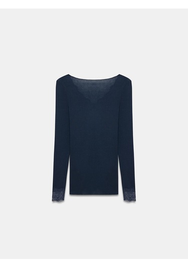 Dilvin 32311 Dantelli Kaşmir Bluz-lacivert Lacivert