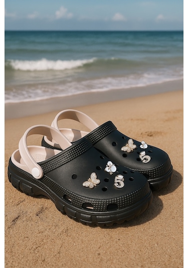 Modafrato Twn-960 Kadın Terlik Plaj Deniz Havuz Terliği Hastane Doktor Hemşire Mutfak Bahçe Terliği Siyah