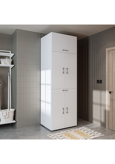 Dora Banyo Dolabı Kapaklı Çamaşır Ve Kurutma Makinesi Dolabı Mat Beyaz