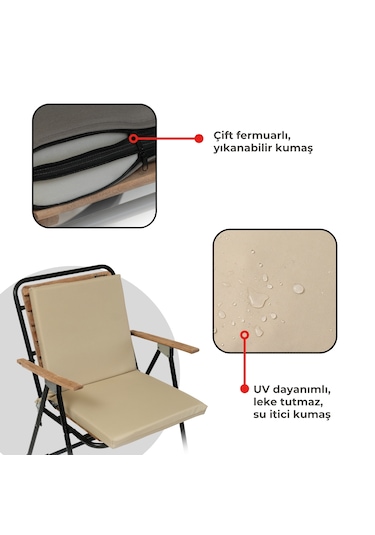 Xpermate 6'lı Arkalıklı Sandalye Minderi Fermuarlı 40x40 Bej