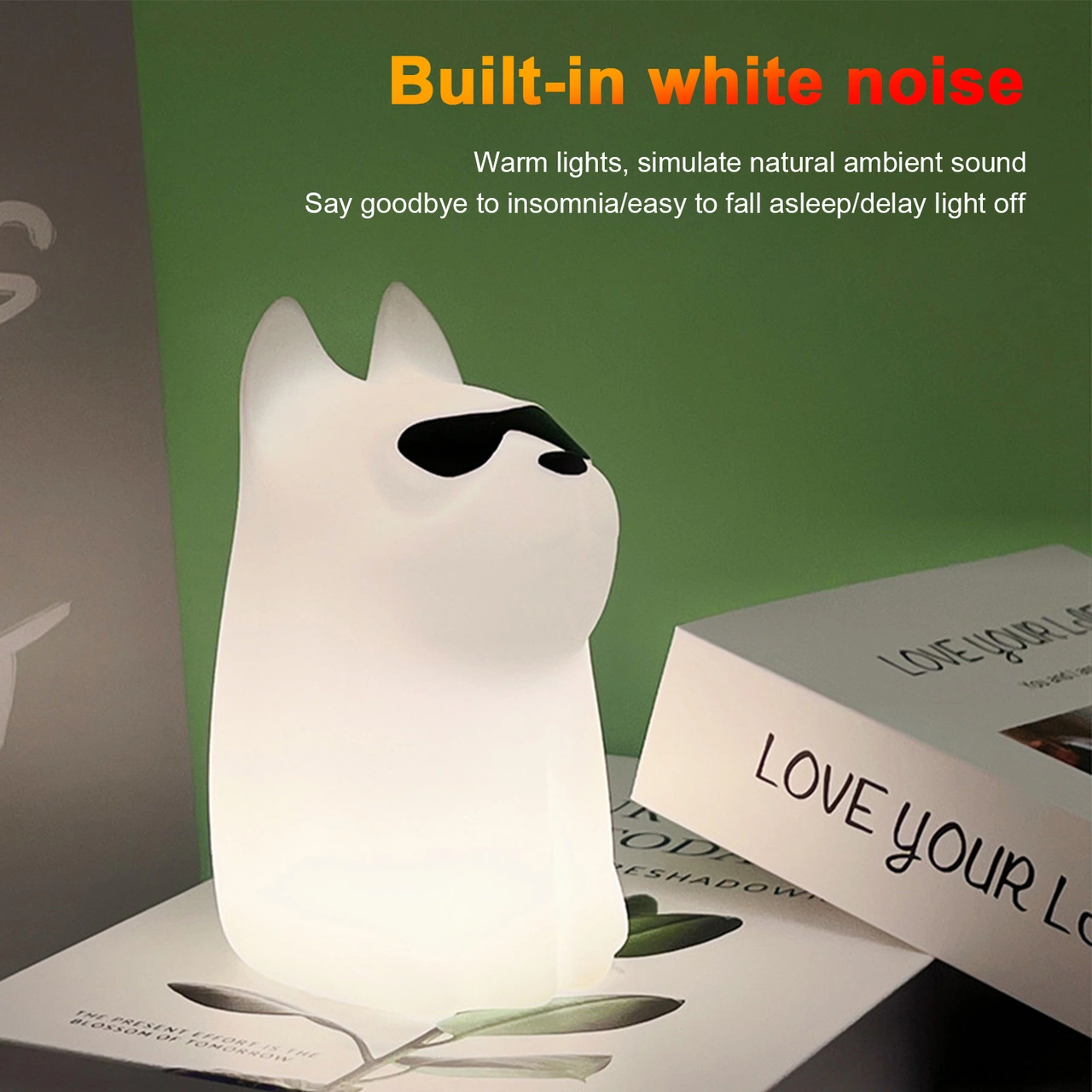 Folinda Yumuşak Silikon Kuyruklu Köpek Gece Lambası - 2600k Islak Beyaz + 7 Renkli Rgb Işığı, Beyaz Gürültü Fonksiyonu, 15/30/60 Dakika Zamanlayıcı Kapatma Beyaz