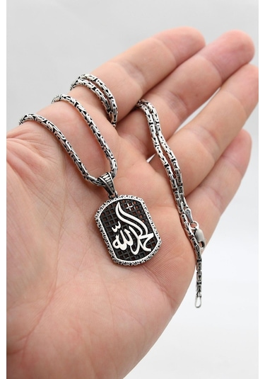 Hamd Olsun Arapça Yazlı 925 Ayar Gümüş Kolye Kral Zincir 2mm 902426 Gümüş