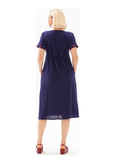 Kısa Kol Şile Bezi Melek Midi Boy Elbise Mor Mor