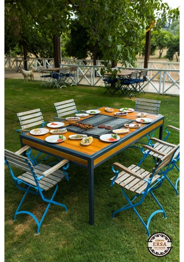 Kebapçı Modeli Sarıçam Mangallı Masa Ahşap