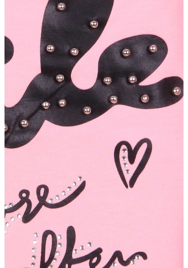 Kız Çocuk Sweatshirt Incili Taşlı Beli Bağcıklı Pudra (6-10 Yaş)