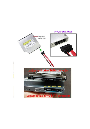 Mini Sata Slimline Sata 6+7 13 Pin To Sata 4 Pin Molex Power Kablo 50cm