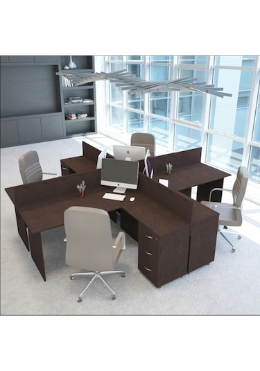 Burovena Vena Nil L Workstation Dörtlü Çalışma Masa 318Cm X 296Cm X 115H