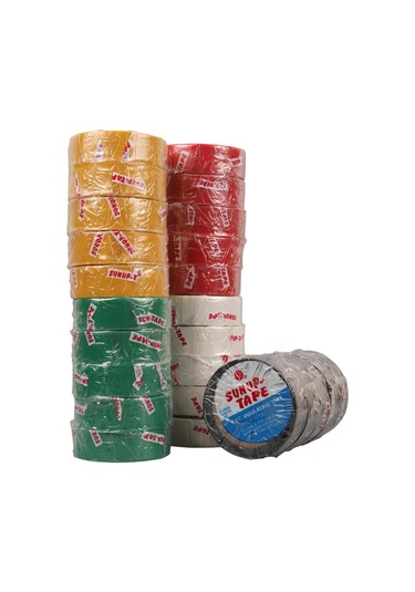 Sunup Sn-27919 0.13x18mm 5 Renk İzole Elektrikçi Bant 10 Metre 50x5'li Paket Kırmızı- Sarı - Siyah - Yeşil - Beyaz